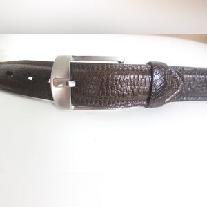 Vintage Dark Brown Croc Embossed Leather Belt Men’s Unisex Silver Buckle Croco